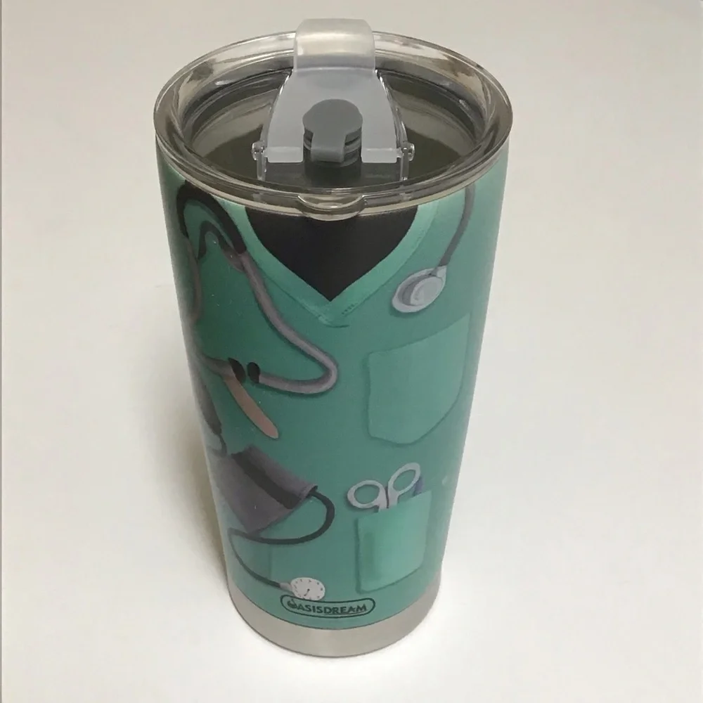Nurse Travel Mug Tumbler Coffee Cup Lid Double Wall Vacuum 20 oz Aqua Stainless